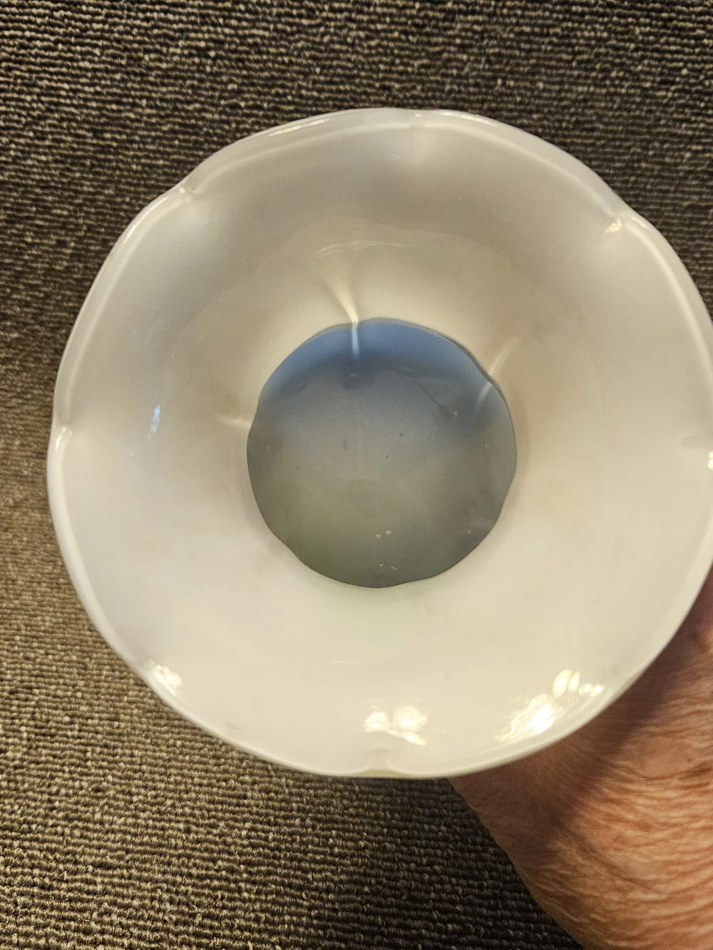 White Glass Tulip Vase with Blue and Green Accents